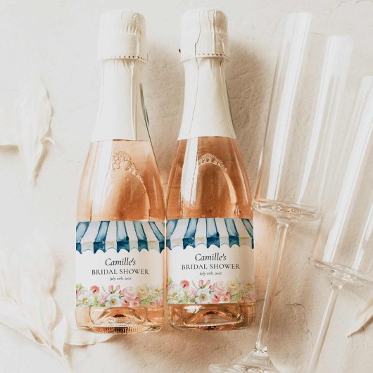 Roze Bloementuin Bruiloftsborrel Sparkling Wijnetiket