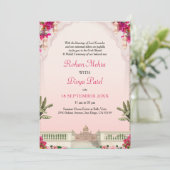 Roze Bloementuin Indiaas Kleurrijke bruiloft uitno Kaart (Staand voorkant)