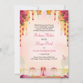 Roze Bloementuin Indische kleurrijke bruiloft Kaart (Voorkant)