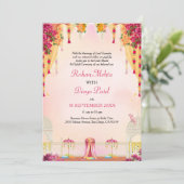 Roze Bloementuin Indische kleurrijke bruiloft Kaart (Staand voorkant)