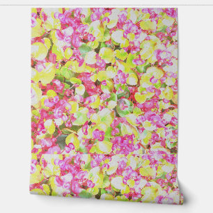 Roze Bloementuin Kleurrijke Artsy Botanische Print Behang