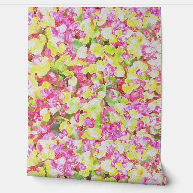 Roze Bloementuin Kleurrijke Artsy Botanische Print Behang (Afrollen)