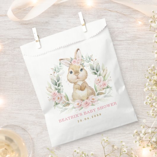 Roze Bloementuin konijnenkonijnenfeest Baby shower Bedankzakje (Geknipt)
