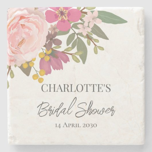 Roze bloementuin lente bruidsdouche stenen onderzetter (Voorkant)