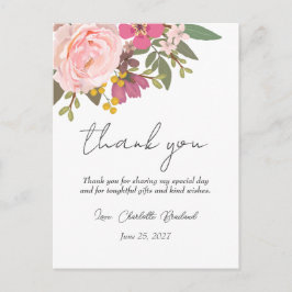 Roze bloementuin Lente Bruiloft Feest Briefkaart