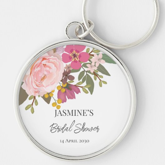 Roze bloementuin Lente Bruiloft Feest Sleutelhanger (Voorkant)