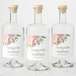 Roze Bloementuin lente bruiloft gunsten Likeurfles Etiket