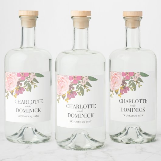 Roze Bloementuin lente bruiloft gunsten Likeurfles Etiket (Flessen)