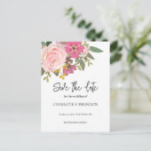 Roze Bloementuin lente bruiloft Save the Date Briefkaart (Staand voorkant)