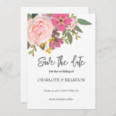 Roze Bloementuin lente bruiloft Save the Date Kaart (Voorkant / Achterkant)