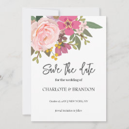 Roze Bloementuin lente bruiloft Save the Date Kaart