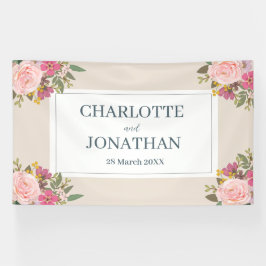 Roze Bloementuin lente bruiloft Spandoek