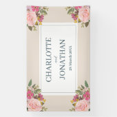 Roze Bloementuin lente bruiloft Spandoek (Verticaal)