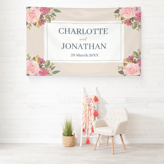 Roze Bloementuin lente bruiloft Spandoek (Insitu)