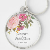 Roze bloementuin lente bruiloftsborrel sleutelhanger (Voorkant)