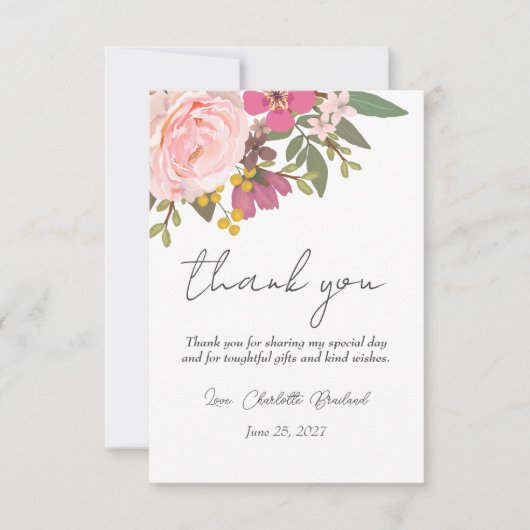 Roze bloementuin Lente Bruiloftsfeest  Bedankkaart (Voorkant)