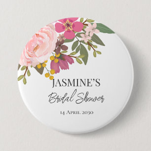 Roze bloementuin lente bruiloftsfeest ronde button 7,6 cm