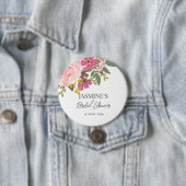 Roze bloementuin lente bruiloftsfeest ronde button 7,6 cm (In situ)