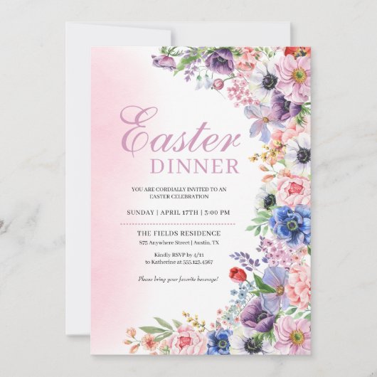 Roze bloementuin lente Pasen diner Kaart (Voorkant)