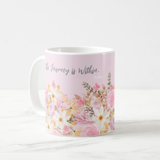 Roze Bloementuin met Mindful Buddha Quote Koffiemok (Voorkant links)