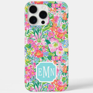 Roze bloementuin met monogram iPhone 16 pro max hoesje