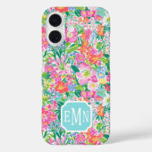 Roze bloementuin met monogram Case-Mate iPhone case (Achterkant)
