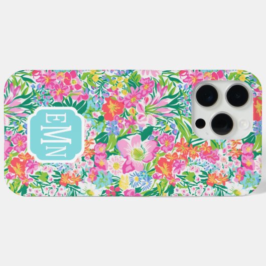 Roze bloementuin met monogram Case-Mate iPhone case (Achterkant (horizontaal))