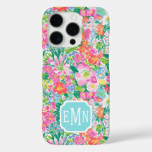 Roze bloementuin met monogram