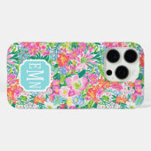 Roze bloementuin met monogram Case-Mate iPhone case (Achterkant (horizontaal))