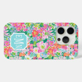 Roze bloementuin met monogram Case-Mate iPhone case (Achterkant (horizontaal))
