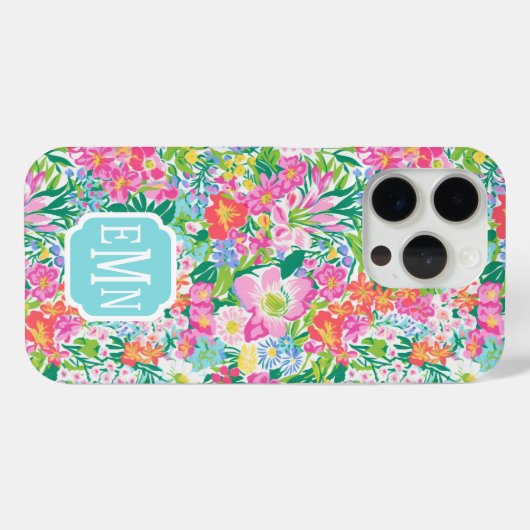 Roze bloementuin met monogram Case-Mate iPhone case (Achterkant (horizontaal))