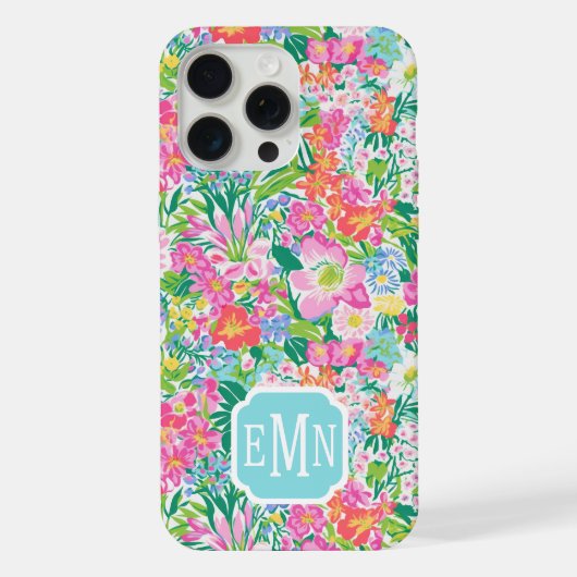 Roze bloementuin met monogram iPhone hoesje (Achterkant)