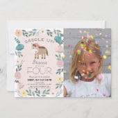 Roze Bloementuin Paard Meisje Foto Verjaardag Kaart (Voorkant)