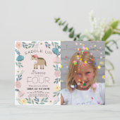 Roze Bloementuin Paard Meisje Foto Verjaardag Kaart (Staand voorkant)