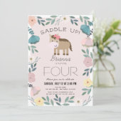 Roze bloementuin paard meisje verjaardag kaart (Staand voorkant)