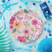  roze bloementuin papieren bordje (Feest)