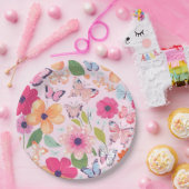  roze bloementuin papieren bordje (Feest)
