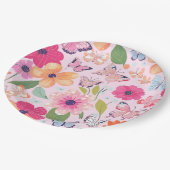  roze bloementuin papieren bordje (Gekanteld)