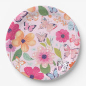 roze bloementuin papieren bordje (Voorkant)