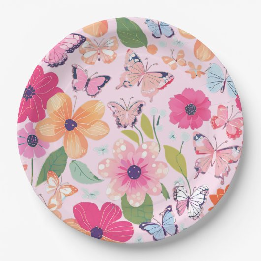  roze bloementuin papieren bordje (Voorkant)