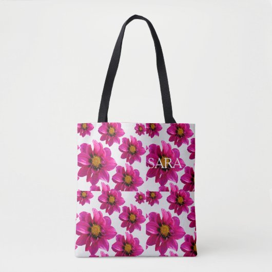 Roze bloementuin Persoonlijke naam overal Prin Tote Bag (Voorkant)