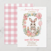 Roze bloementuin Sommige konijntje is het draaien  Kaart (Voorkant / Achterkant)