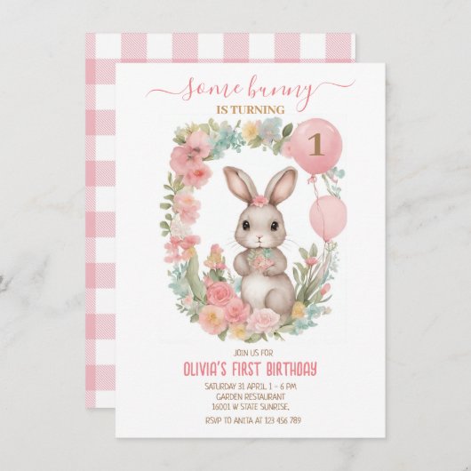 Roze bloementuin Sommige konijntje is het draaien  Kaart (Voorkant / Achterkant)