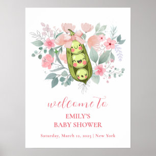 Roze Bloementuin Sweet Pea Baby shower Welkom Poster