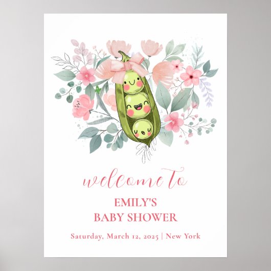 Roze Bloementuin Sweet Pea Baby shower Welkom Poster (Voorkant)