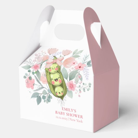 Roze Bloementuin Sweet Pea In Pod Baby shower Bedankdoosjes (Achterkant)