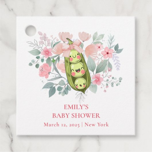 Roze Bloementuin Sweet Pea In Pod Baby shower Bedankjes Labels (Voorkant)