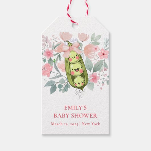 Roze Bloementuin Sweet Pea In Pod Baby shower Cadeaulabel (Voorkant)