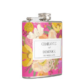 Roze Bloementuin Trouwparen Namen Heupfles (Rechts)