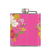 Roze Bloementuin Trouwparen Namen Heupfles (Achterkant)